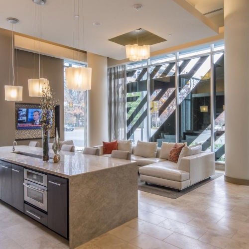clubhouse kitchen surrounded by windows